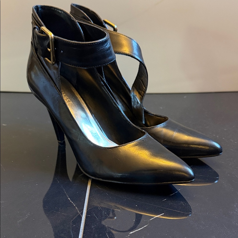Nine West Glossy Black Strap Heels